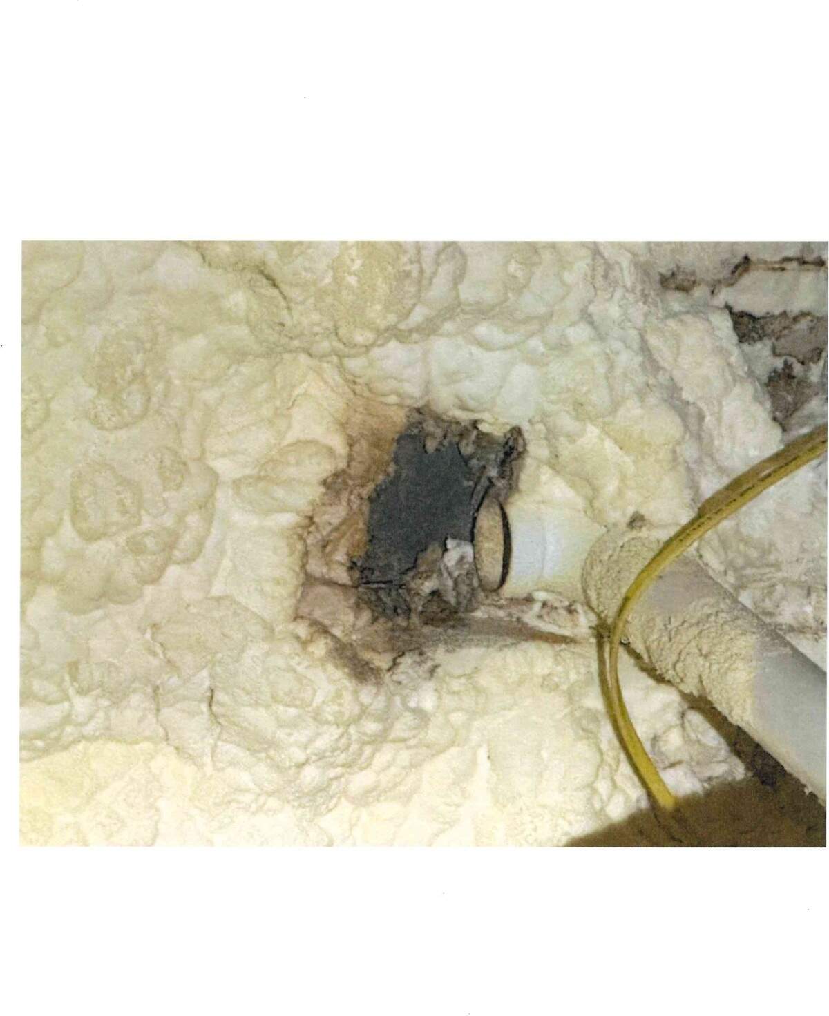 A photo showing one of the attic vents in Ronny and Mandy McCoy’s Weatherford home. The McCoys accused the home builder of negligence in allowing plumbing vents to emit toxic gases into the attic, which, the McCoys said, resulted in health issues. On Oct. 13, 2026, a Tarrant County jury awarded the McCoys $21.6 million in damages.